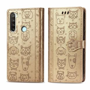 For Xiaomi Redmi Note 8 Cute Cat and Dog Embossed Horizontal Flip PU Leather Case with Holder / Card Slot / Wallet / Lanyard(Gold)