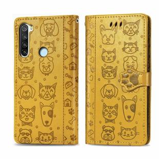 For Xiaomi Redmi Note 8 Cute Cat and Dog Embossed Horizontal Flip PU Leather Case with Holder / Card Slot / Wallet / Lanyard(Yellow)