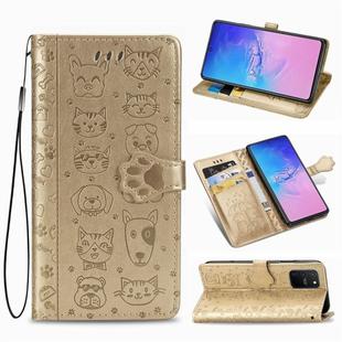 For Galaxy S10 Lite/A91 Cute Cat and Dog Embossed Horizontal Flip Leather Case with Bracket / Card Slot / Wallet / Lanyard(Gold)