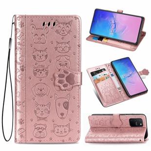 For Galaxy S10 Lite/A91 Cute Cat and Dog Embossed Horizontal Flip Leather Case with Bracket / Card Slot / Wallet / Lanyard(Rose Gold)