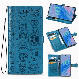 For  Galaxy Note 10 Pro Cute Cat and Dog Embossed Horizontal Flip Leather Case with Bracket / Card Slot / Wallet / Lanyard(Blue)