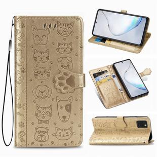 For Galaxy Note 10 Lite/A81  Cute Cat and Dog Embossed Horizontal Flip Leather Case with Bracket / Card Slot / Wallet / Lanyard(Gold)