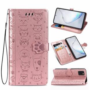 For Galaxy Note 10 Lite/A81  Cute Cat and Dog Embossed Horizontal Flip Leather Case with Bracket / Card Slot / Wallet / Lanyard(Rose Gold)