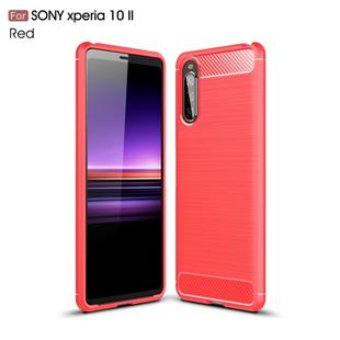 For Sony Xperia 10 II Brushed Texture Carbon Fiber TPU Case(Red)