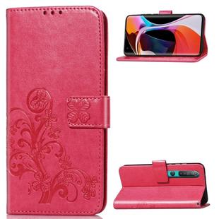 For Xiaomi 10 Pro Four-leaf Clasp Embossed Buckle Mobile Phone Protection Leather Case with Lanyard & Card Slot & Wallet & Bracket Function(Magenta)