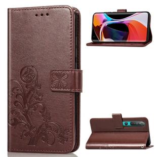 For Xiaomi 10 Pro Four-leaf Clasp Embossed Buckle Mobile Phone Protection Leather Case with Lanyard & Card Slot & Wallet & Bracket Function(Brown)