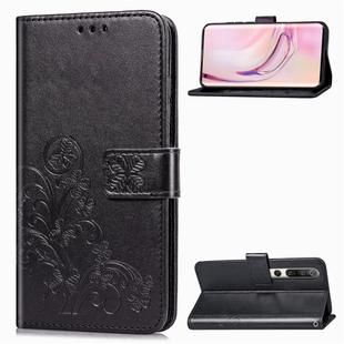 For Xiaomi 10 Four-leaf Clasp Embossed Buckle Mobile Phone Protection Leather Case with Lanyard & Card Slot & Wallet & Bracket Function(Black)