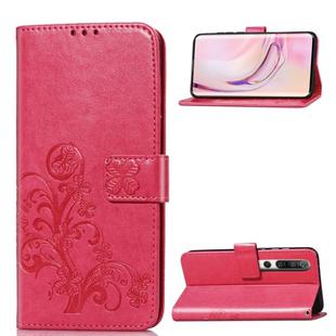 For Xiaomi 10 Four-leaf Clasp Embossed Buckle Mobile Phone Protection Leather Case with Lanyard & Card Slot & Wallet & Bracket Function(Magenta)