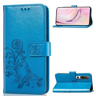 For Xiaomi 10 Four-leaf Clasp Embossed Buckle Mobile Phone Protection Leather Case with Lanyard & Card Slot & Wallet & Bracket Function(Blue)