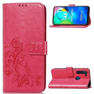 For Moto G8 Power Four-leaf Clasp Embossed Buckle Mobile Phone Protection Leather Case with Lanyard & Card Slot & Wallet & Bracket Function(Magenta)