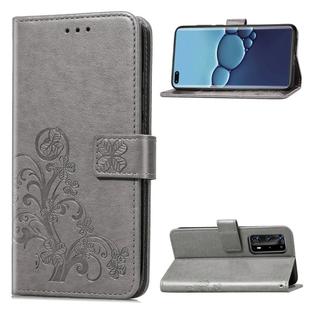 For Huawei P40 Pro Four-leaf Clasp Embossed Buckle Mobile Phone Protection Leather Case with Lanyard & Card Slot & Wallet & Bracket Function(Gray)