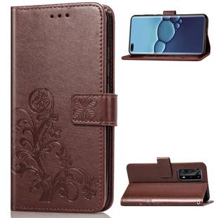 For Huawei P40 Pro Four-leaf Clasp Embossed Buckle Mobile Phone Protection Leather Case with Lanyard & Card Slot & Wallet & Bracket Function(Brown)
