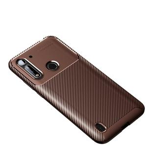 For Moto G8 Power Lite Carbon Fiber Texture Shockproof TPU Case(Brown)