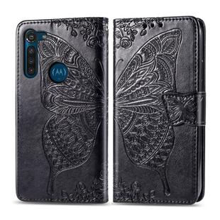 For Moto G8 Power Butterfly Love Flower Embossed Horizontal Flip Leather Case with Bracket / Card Slot / Wallet / Lanyard(Black)