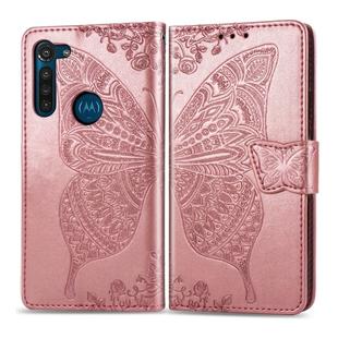 For Moto G8 Power Butterfly Love Flower Embossed Horizontal Flip Leather Case with Bracket / Card Slot / Wallet / Lanyard(Rose Gold)