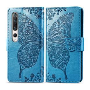 For Xiaomi 10 Butterfly Love Flower Embossed Horizontal Flip Leather Case with Bracket / Card Slot / Wallet / Lanyard(Blue)