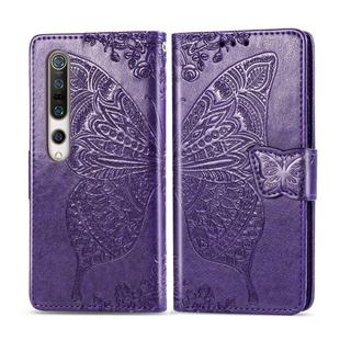 For Xiaomi 10 Butterfly Love Flower Embossed Horizontal Flip Leather Case with Bracket / Card Slot / Wallet / Lanyard(Dark Purple)