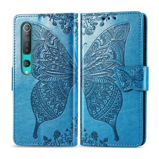 For Xiaomi 10 Pro Butterfly Love Flower Embossed Horizontal Flip Leather Case with Bracket / Card Slot / Wallet / Lanyard(Blue)