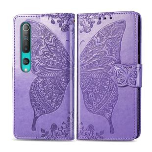 For Xiaomi 10 Pro Butterfly Love Flower Embossed Horizontal Flip Leather Case with Bracket / Card Slot / Wallet / Lanyard(Light Purple)