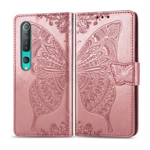 For Xiaomi 10 Pro Butterfly Love Flower Embossed Horizontal Flip Leather Case with Bracket / Card Slot / Wallet / Lanyard(Rose Gold)