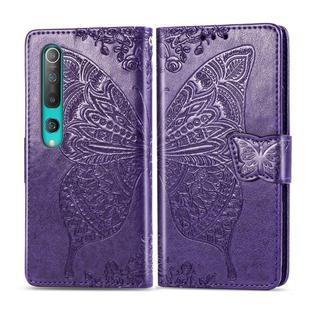For Xiaomi 10 Pro Butterfly Love Flower Embossed Horizontal Flip Leather Case with Bracket / Card Slot / Wallet / Lanyard(Dark Purple)