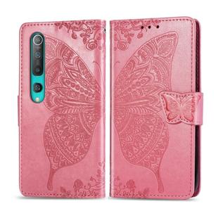 For Xiaomi 10 Pro Butterfly Love Flower Embossed Horizontal Flip Leather Case with Bracket / Card Slot / Wallet / Lanyard(Pink)