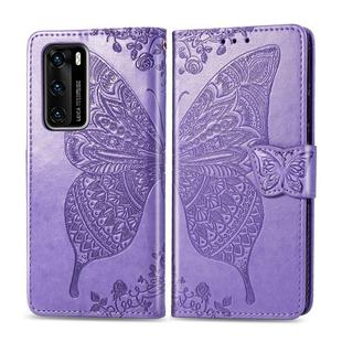 For Huawei P40 Butterfly Love Flower Embossed Horizontal Flip Leather Case with Bracket / Card Slot / Wallet / Lanyard(Light Purple)