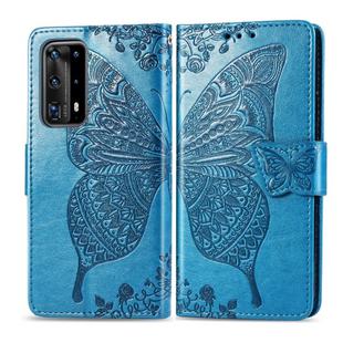 For Huawei P40 Pro Butterfly Love Flower Embossed Horizontal Flip Leather Case with Bracket / Card Slot / Wallet / Lanyard(Blue)