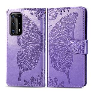 For Huawei P40 Pro Butterfly Love Flower Embossed Horizontal Flip Leather Case with Bracket / Card Slot / Wallet / Lanyard(Light Purple)