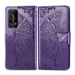 For Huawei P40 Pro Butterfly Love Flower Embossed Horizontal Flip Leather Case with Bracket / Card Slot / Wallet / Lanyard(Dark Purple)