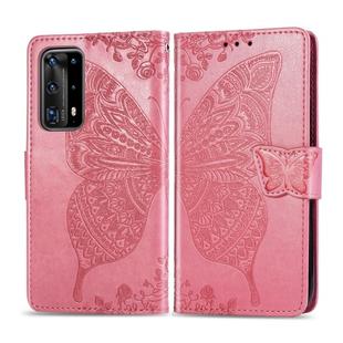 For Huawei P40 Pro Butterfly Love Flower Embossed Horizontal Flip Leather Case with Bracket / Card Slot / Wallet / Lanyard(Pink)