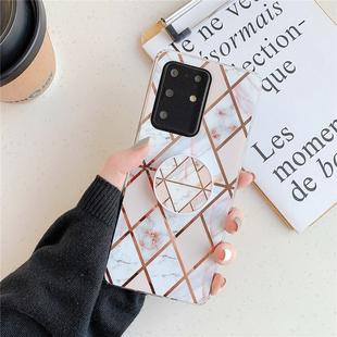 For Galaxy A71 Plating Colorful Geometric Pattern Mosaic Marble TPU Mobile Phone Case with Folding Bracket(White PF3)