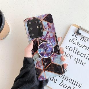 For Galaxy A71 Plating Colorful Geometric Pattern Mosaic Marble TPU Mobile Phone Case with Folding Bracket(Black PF6)