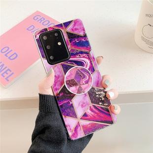 For Galaxy S20  Ultra Plating Colorful Geometric Pattern Mosaic Marble TPU Mobile Phone Case with Folding Bracket(Magenta PF5)