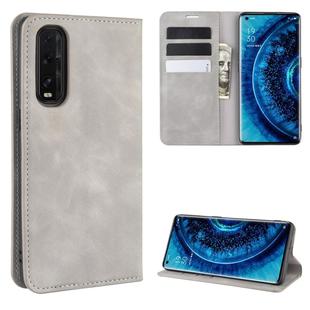 For Oppo Find X2 Retro-skin Business Magnetic Suction Leather Case with Holder & Card Slots & Wallet(Grey)