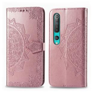 For Xiaomi Mi 10 Pro 5G Halfway Mandala Embossing Pattern Horizontal Flip Leather Case , with Holder & Card Slots & Wallet & Photo Frame & Lanyard(Rose Gold)