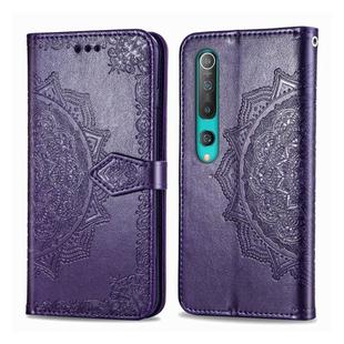 For Xiaomi Mi 10 Pro 5G Halfway Mandala Embossing Pattern Horizontal Flip Leather Case , with Holder & Card Slots & Wallet & Photo Frame & Lanyard(Purple)