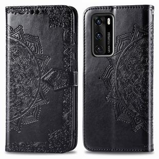 For Huawei P40 Halfway Mandala Embossing Pattern Horizontal Flip Leather Case , with Holder & Card Slots & Wallet & Photo Frame & Lanyard(Black)