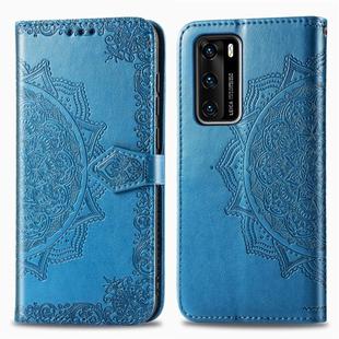 For Huawei P40 Halfway Mandala Embossing Pattern Horizontal Flip Leather Case , with Holder & Card Slots & Wallet & Photo Frame & Lanyard(Blue)