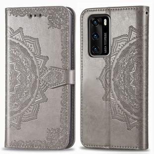 For Huawei P40 Halfway Mandala Embossing Pattern Horizontal Flip Leather Case , with Holder & Card Slots & Wallet & Photo Frame & Lanyard(Gray)