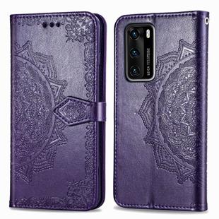 For Huawei P40 Halfway Mandala Embossing Pattern Horizontal Flip Leather Case , with Holder & Card Slots & Wallet & Photo Frame & Lanyard(Purple)