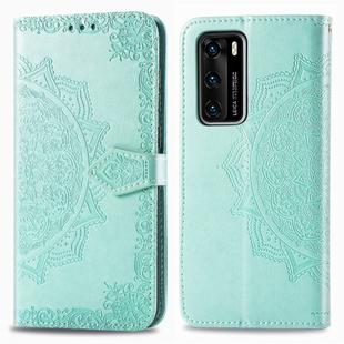For Huawei P40 Halfway Mandala Embossing Pattern Horizontal Flip Leather Case , with Holder & Card Slots & Wallet & Photo Frame & Lanyard(Green)