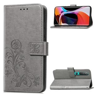 For Xiaomi Mi 10 Pro Lucky Clover Pressed Flowers Pattern Leather Case with Holder & Card Slots & Wallet & Hand Strap(Gray)