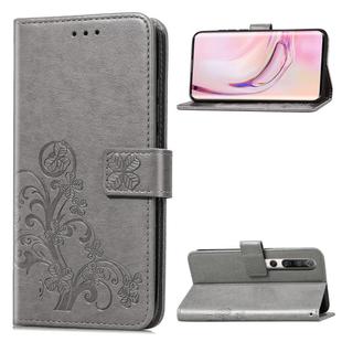 For Xiaomi Mi 10 Lucky Clover Pressed Flowers Pattern Leather Case with Holder & Card Slots & Wallet & Hand Strap(Gray)