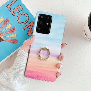 For Huawei P40 TPU Smooth Marble with Ring Metal Rhinestone Bracket Mobile Phone Protective Case(Rainbow Q16)