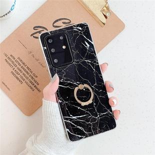 For Huawei P40 TPU Smooth Marble with Ring Metal Rhinestone Bracket Mobile Phone Protective Case(Black Q30)
