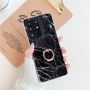 For Galaxy S20 Plus TPU Smooth Marble with Ring Metal Rhinestone Bracket Mobile Phone Protective Case(Black Q30)