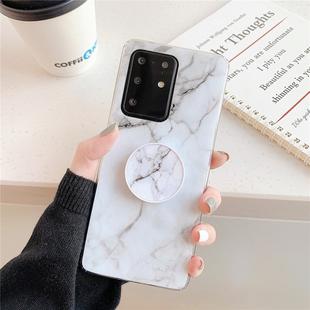 For Galaxy S20 Ultra TPU Smooth Marble Pattern With Folding Bracket Mobile Phone Cose(White A6)