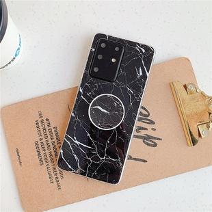 For Galaxy S20 Ultra TPU Smooth Marble Pattern With Folding Bracket Mobile Phone Cose(Black  A30)