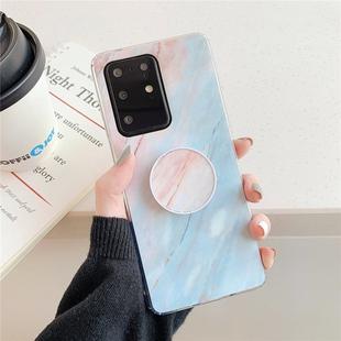 For Galaxy A51 TPU Smooth Marble Pattern With Folding Bracket Mobile Phone Cose(Blue A7)